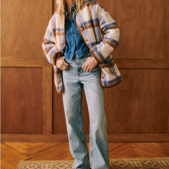 Sezane Sari Jacket - teddy plaid reversible - size 6 - Picture 4 of 12